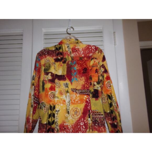 Chico's retro print soft corduroy shirt w pockets size 1 100% cotton So Pretty - Picture 3 of 5